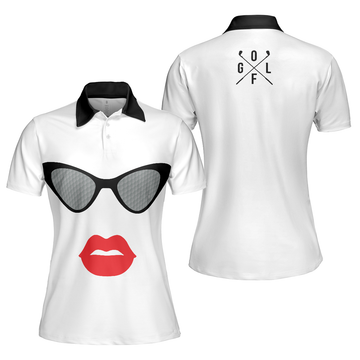 Sunglasses And Sexy Red Lips Golf Short Sleeve Women Polo Shirt Unique White Golf Shirt For Ladies - 1