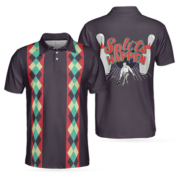 Splits Happen Bowling Polo Shirt Plaid Pattern Polo Bowling Style Shirt For Male Bowlers Simple Shirt Design - 1