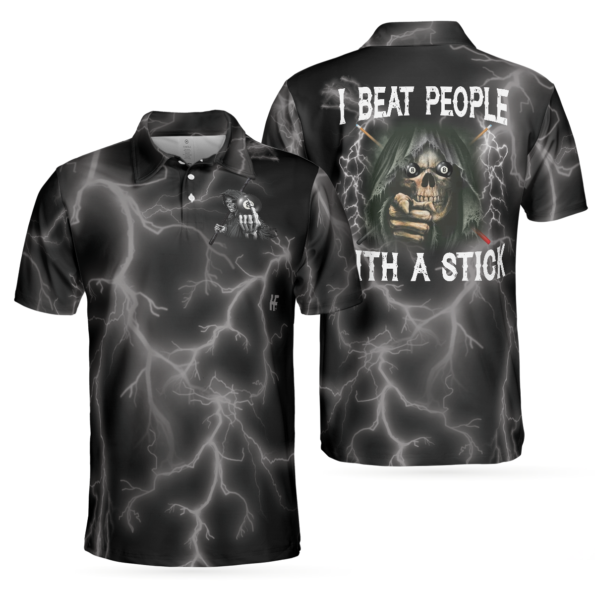 I Beat People With A Stick Polo Shirt Black Billiards Polo Shirt For Billiards Enthusiasts Scary Shirt - 1