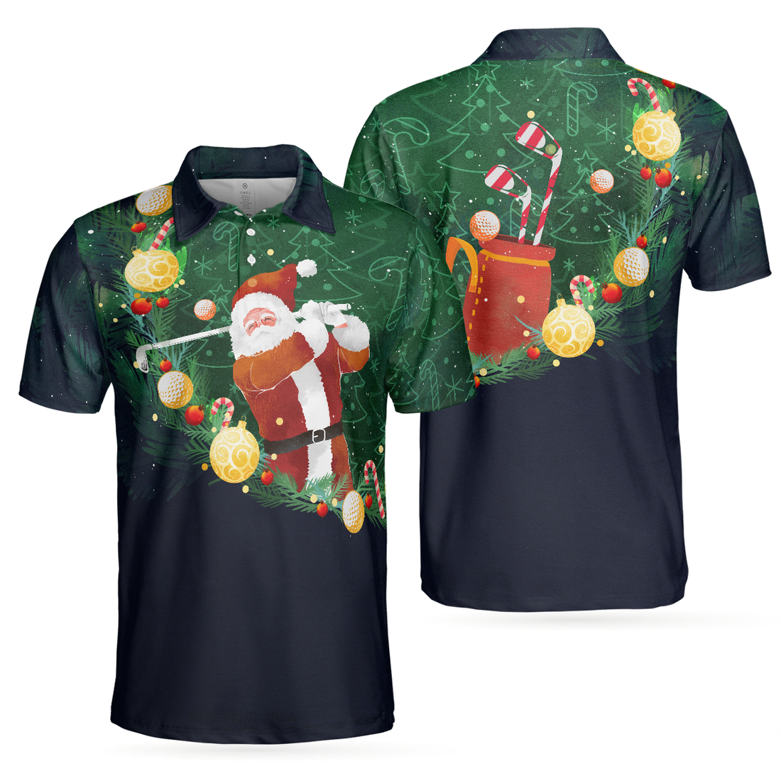 Christmas Golf Polo Shirts- Mens Golf Polo Shirts Short Sleeve- Santa Playing Golf Pattern Shirt- Christmas Shirt Idea Gift For Men - 1