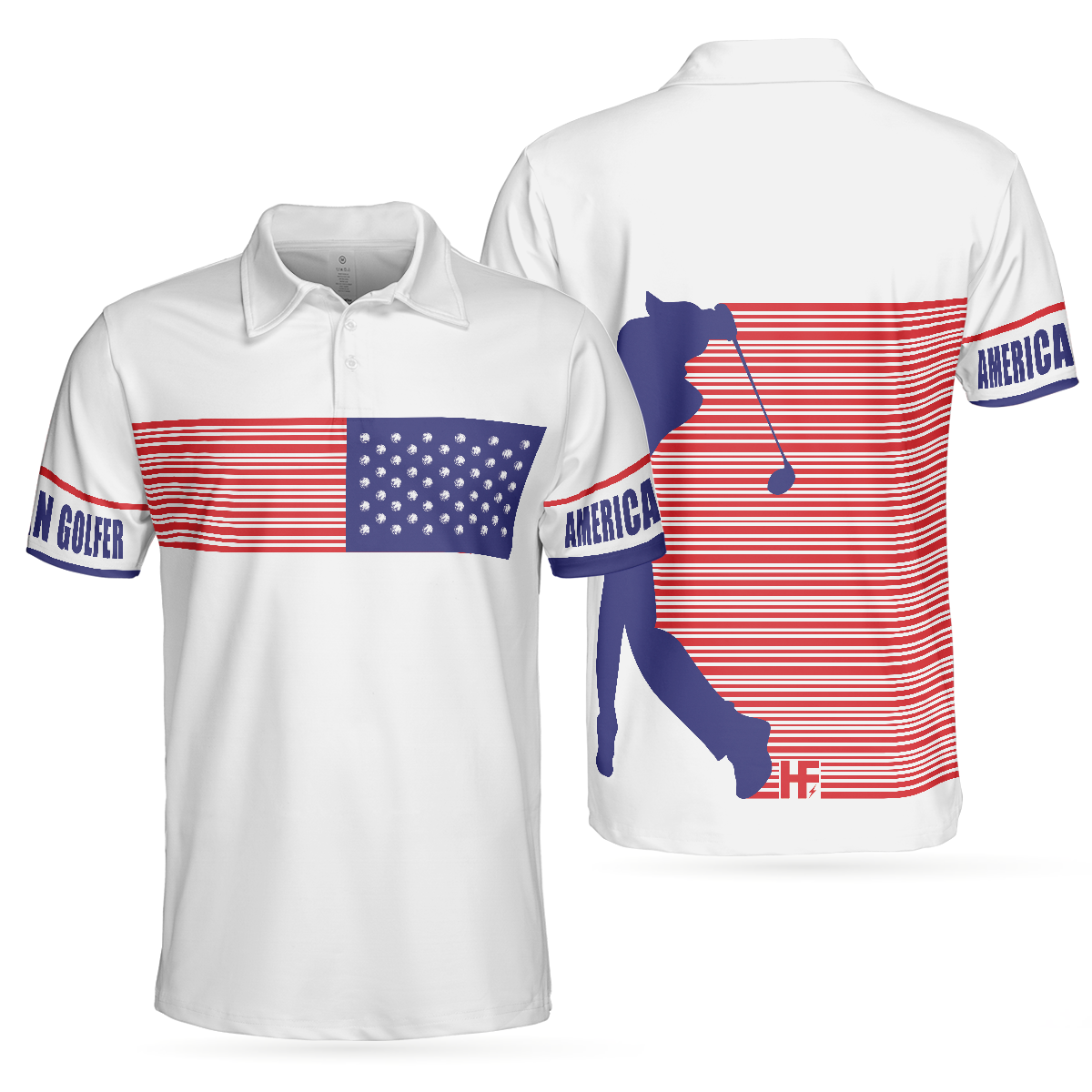 American Golfer Golfing Polo Shirt Strips Barcode American Flag Polo Shirt Patriotic Golf Shirt For Men - 1