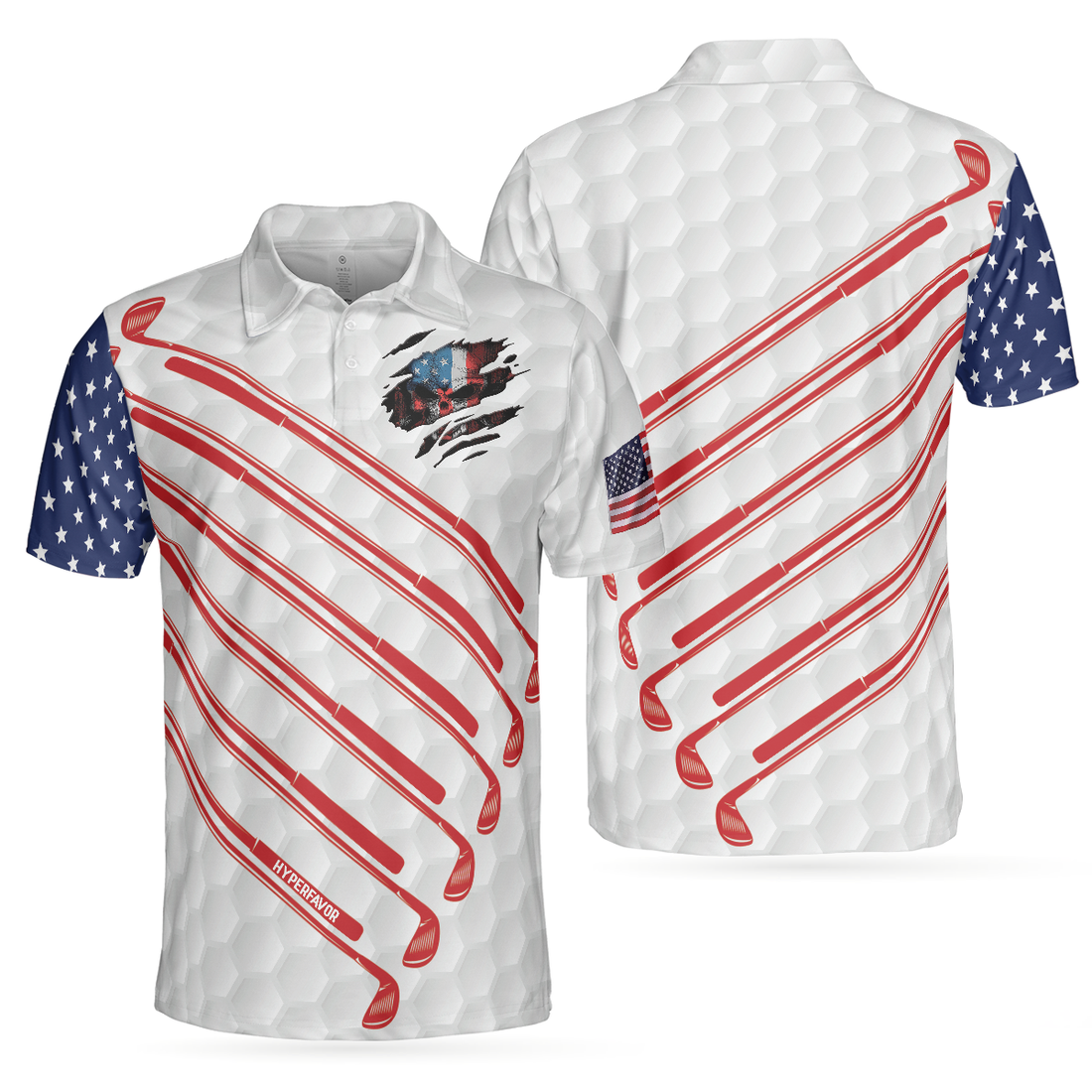 Golf American Flag Golf Club Skull Golf Polo Shirt Ripped American Flag Polo Shirt Patriotic Golf Shirt For Men - 1