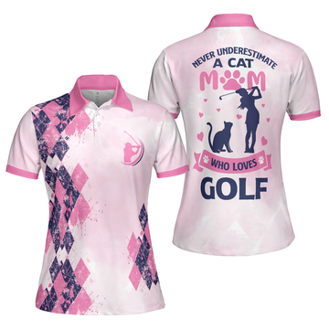 Never Underestimate A Cat Mom Golf Girl Short Sleeve Women Polo Shirt - 1