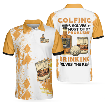 Golfing And Drinking Solve My Problems Polo Shirt Argyle Pattern Whisky Polo Shirt Wine Golf Shirt For Men - 1