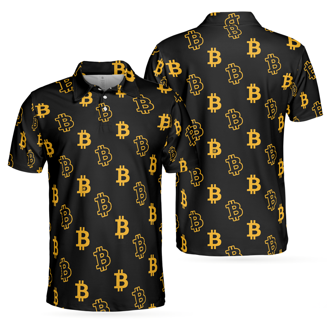 Seamless Pattern Bitcoin Polo Shirt Luxury Black And Gold Polo Shirt Best Cryptocurrency Shirt For Men - 1