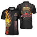 Badminton Flame Short Sleeve Polo Shirt Black Theme American Flag Badminton Polo Shirt Best Badminton Shirt For Men - 1