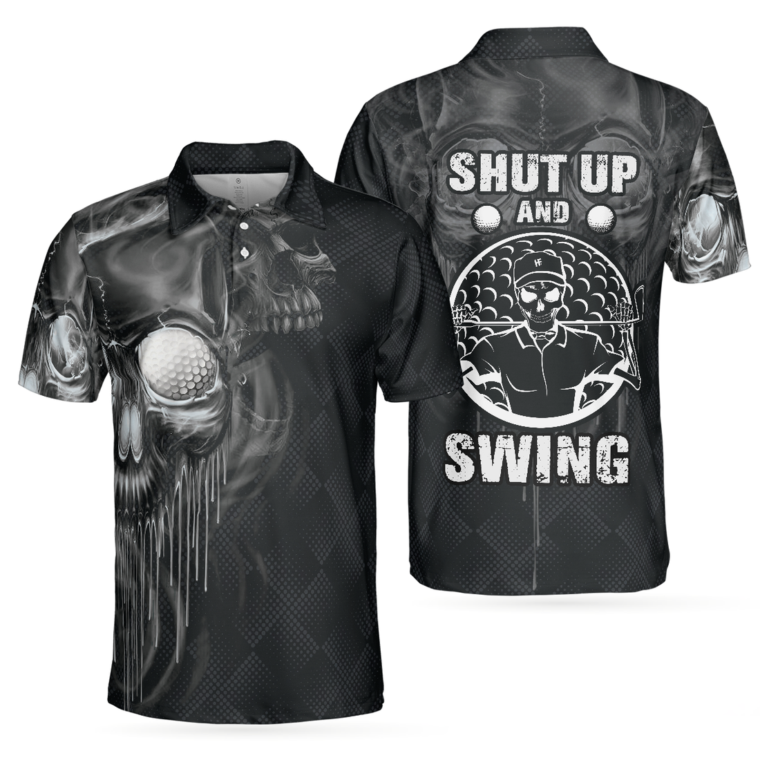 Golf Shut Up Polo Shirt Scary Skull Golf Shirt Design For Men Best Halloween Golf Gift For Golfers - 1