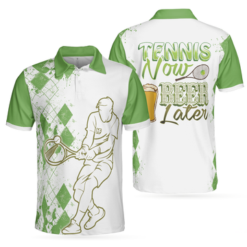 Tennis Now Beer Later Polo Shirt White And Green Tennis Shirt For Men - 1