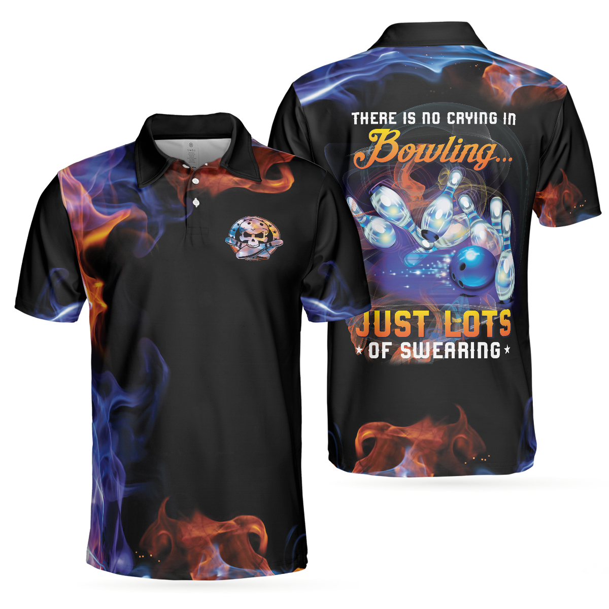 There Is No Crying In Bowling Just Lots Of Swearing Bowling Polo Shirt Cool Flame Pattern Bowling Shirt Design - 1