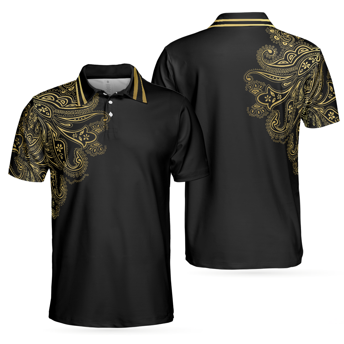 Personalized Golden Floral Paisley Golf Polo Shirt - 1