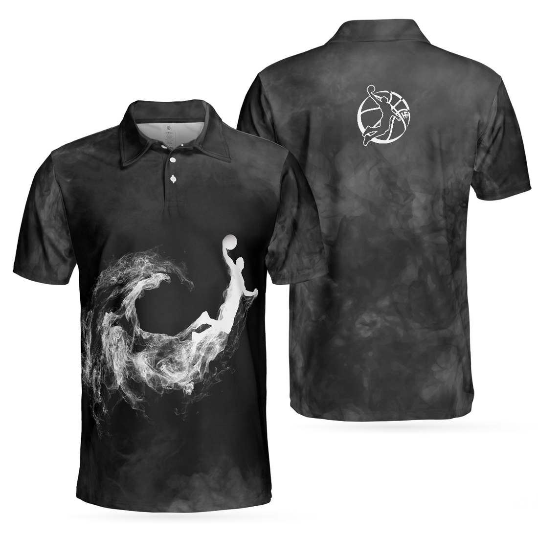 Basketball On Smoke Black Theme Polo Shirt Smoke Basketball Dunk Player Polo Shirt Best Baseball Shirt For Men - 1