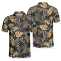 Seamless Luxury Tropical Pattern Golf Polo Shirt Black And Gold Best Floral Golf Shirt For Men - 1