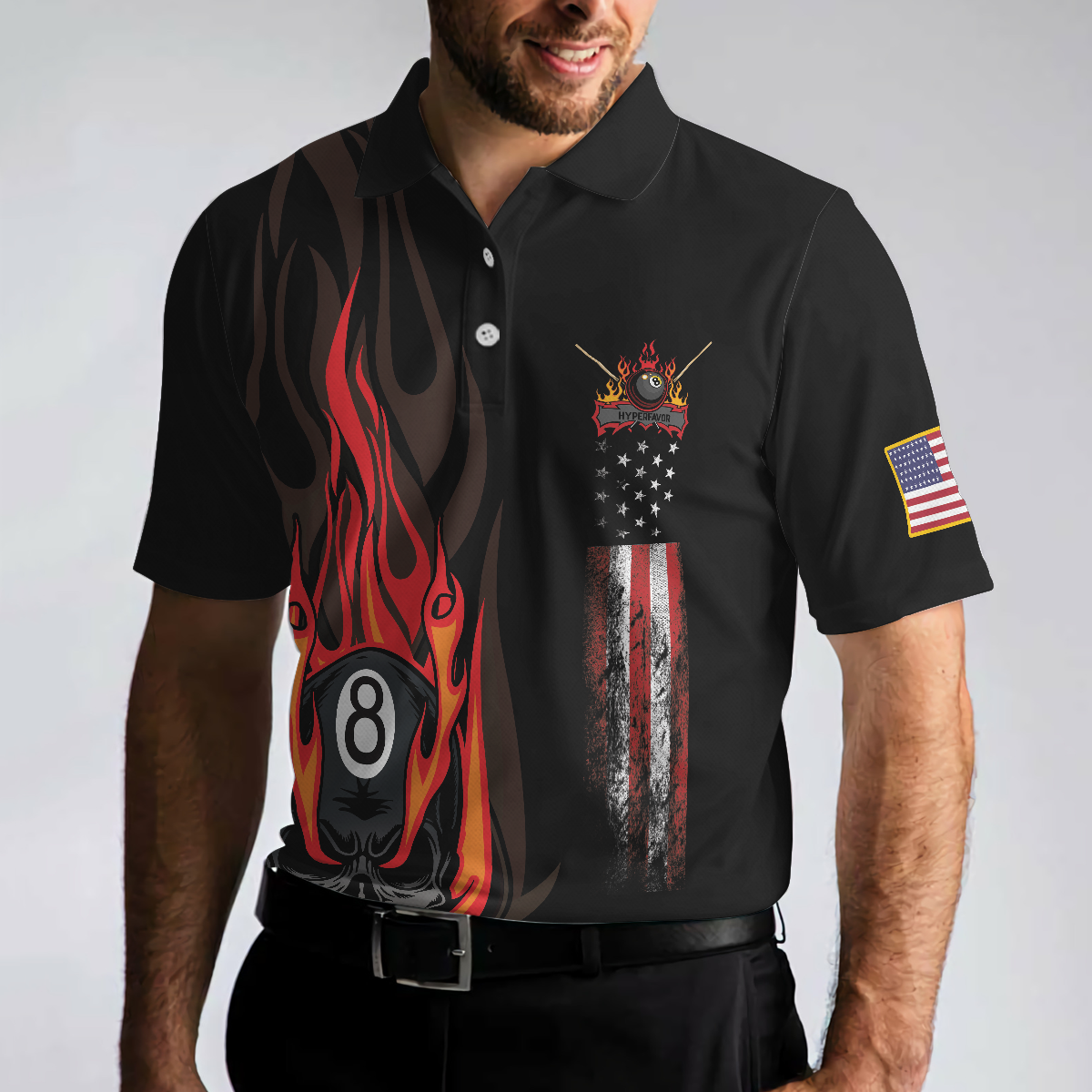 Flame Skull Billiards Pool Polo Shirt American Flag Billiards Polo Shirt Gift For Pool Players - 4