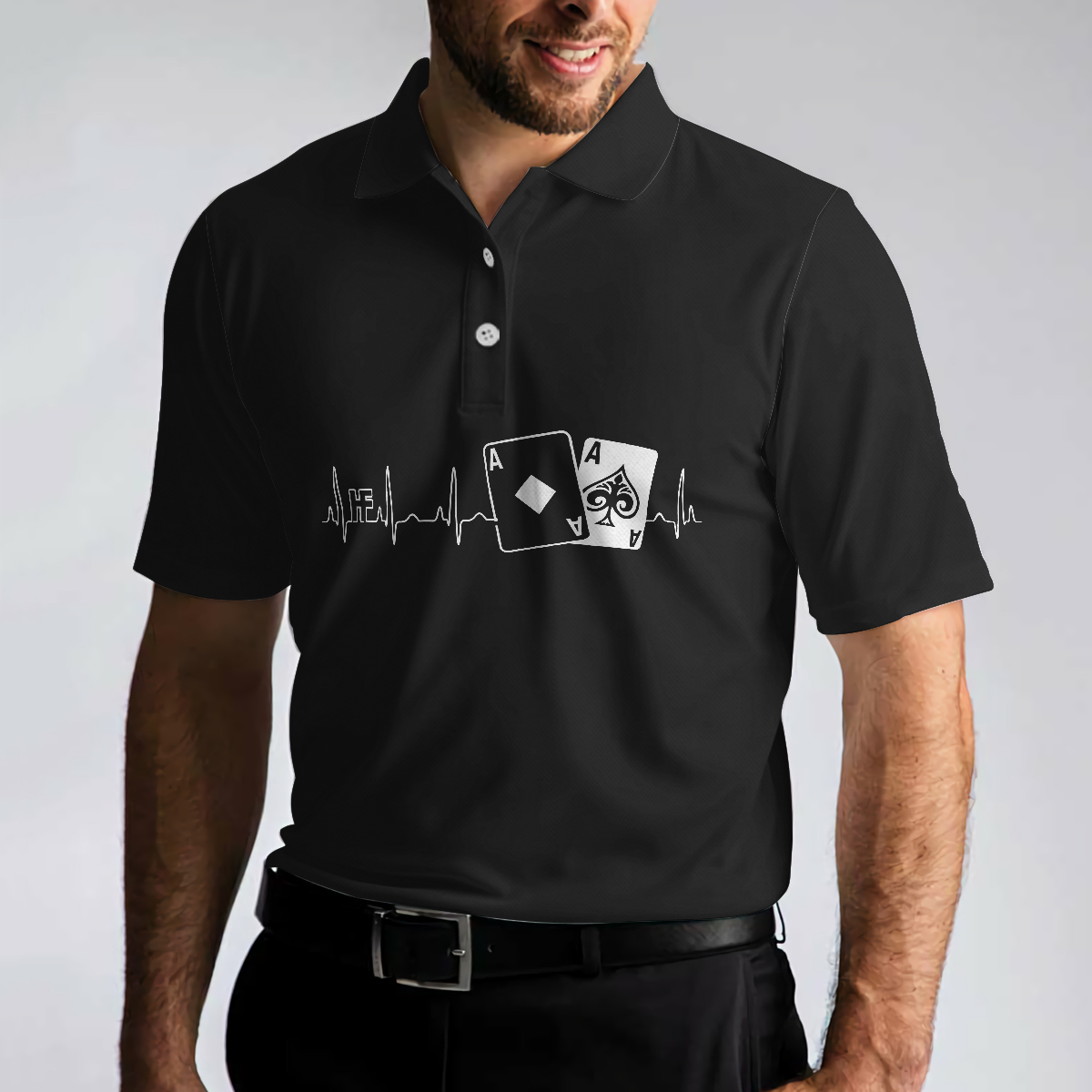 Poker Heartbeat Short Sleeve Polo Shirt Elegant Black Polo Shirt Best Poker Shirt For Men - 4