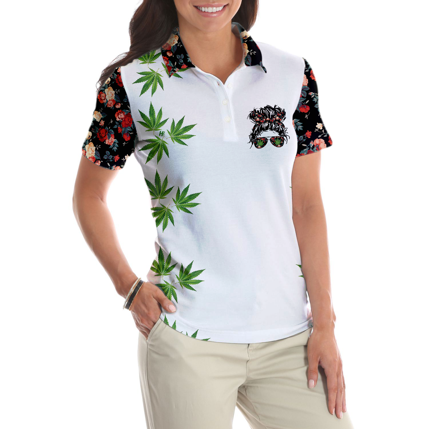 Weekend Forecast Smoking Weed Women Short Sleeve Polo Shirt Floral And Weed Leaf Graphics Polo Shirt - 5