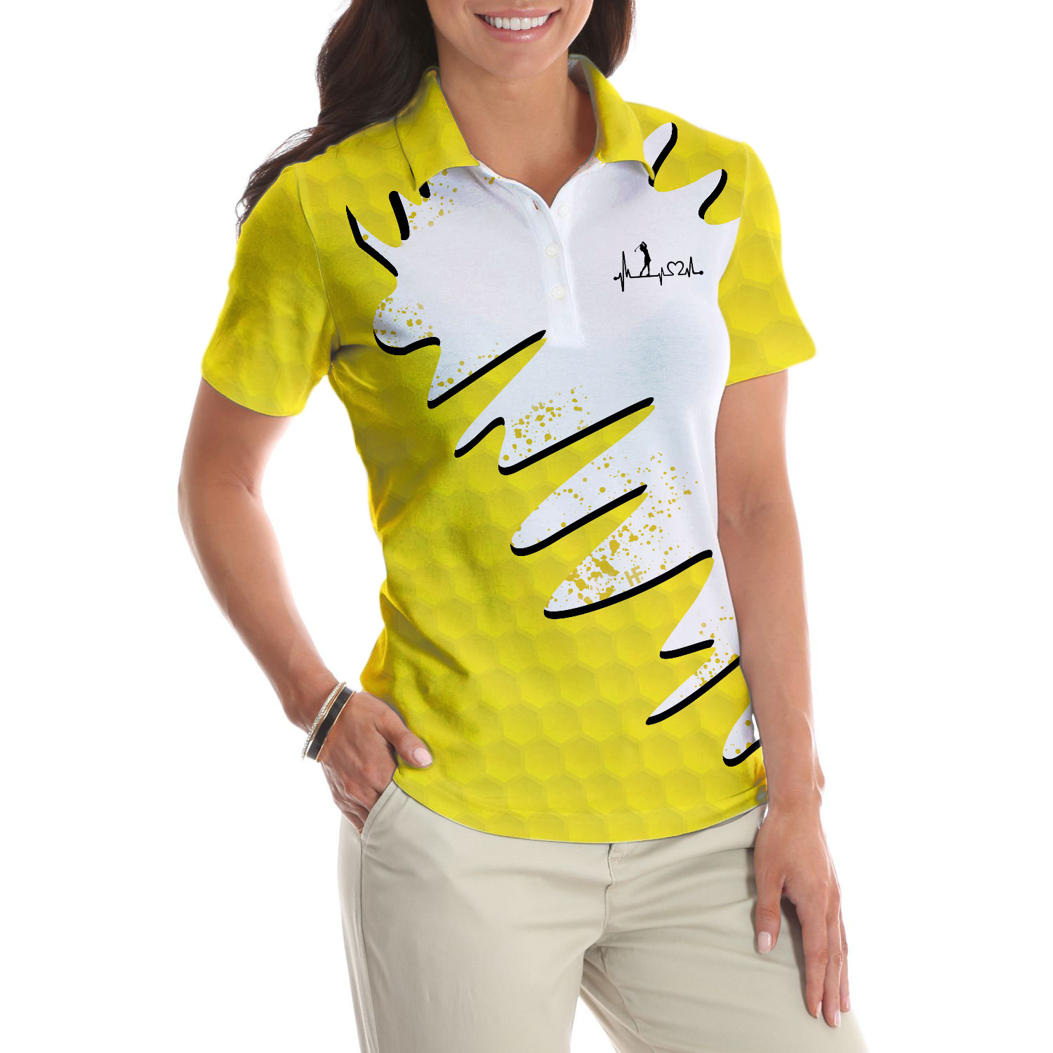 Sporty And Cutie Golf Girl Golf Short Sleeve Women Polo Shirt White And Yellow Golf Shirt For Ladies - 4