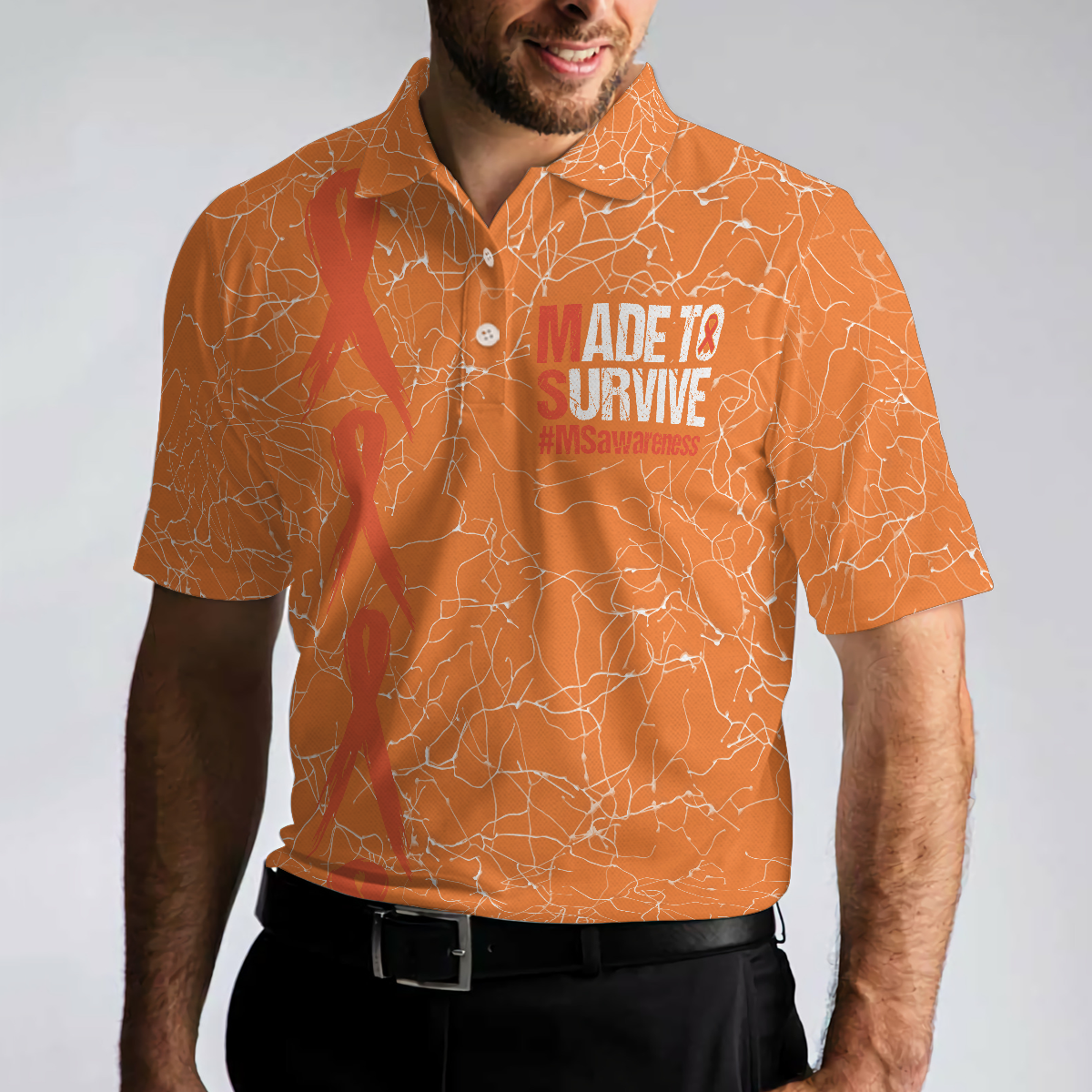 No One Fights Alone MS Awareness Polo Shirt Multiple Sclerosis Awareness Ribbon Polo Shirt MS Awareness Shirt For Men - 5