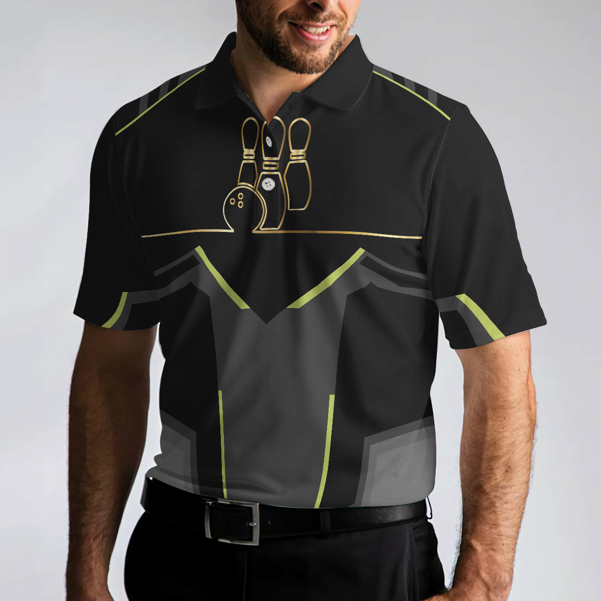 Strike Black And Golden Pattern Bowling Short Sleeve Polo Shirt Digital Polo Shirt Best Bowling Shirt For Men - 5