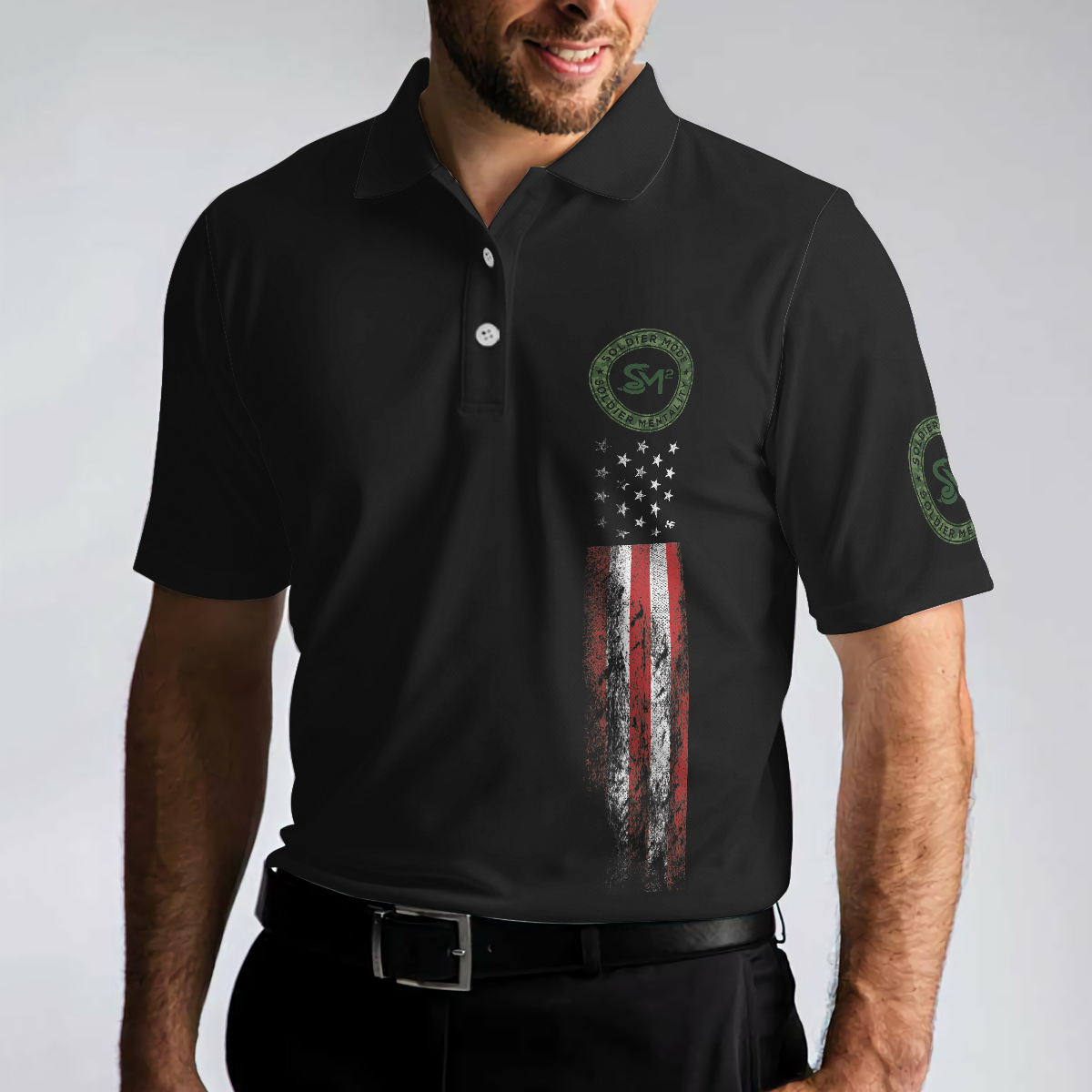 SM2 Dark Theme American Flag Polo Shirt - 4