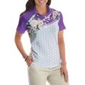 Golf Ball Texture With Roses Golf Short Sleeve Women Polo Shirt Purple Golfing Polo Shirt For Ladies - 5