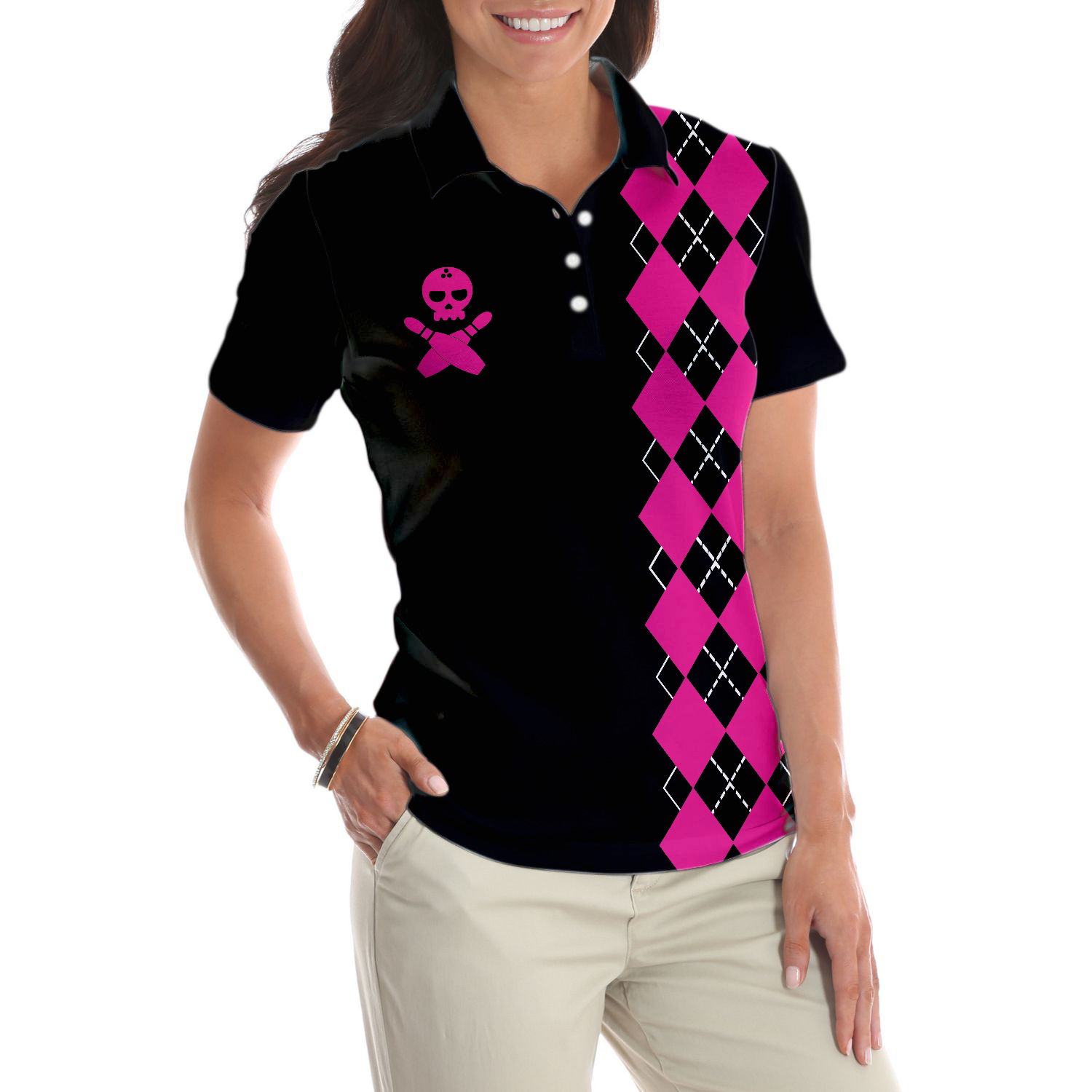 Yes Im A Girl Yes I Speak Fluent Bowling Short Sleeve Women Polo Shirt Skull Bowling Shirt With Sayings - 4