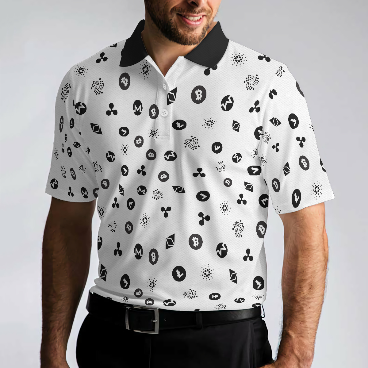 Cryptocurrency Pattern Polo Shirt Black And White Bitcoin Polo Shirt Best Cryptocurrency Shirt For Men - 5