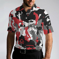 Red And White Camouflage Golf Short Sleeve Polo Shirt Golfer Silhouette Polo Shirt Camo Golf Shirt For Men - 5