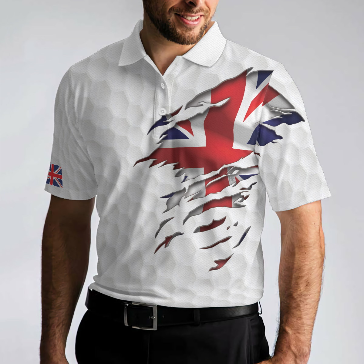 Golf Texture United Kingdom Polo Shirt Great Britain Union Jack Polo Shirt UK Golf Shirt For Men - 5