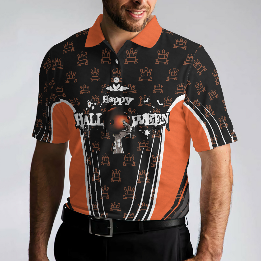 Happy Halloween And Happy Bowling Polo Shirt V2 Short Sleeve Bowling Shirt For Men - 1