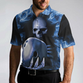 Bowling Murder Polo Shirt Blue Flame Pattern Bowling Polo Shirt Scary Skull Shirt Design For Halloween - 4