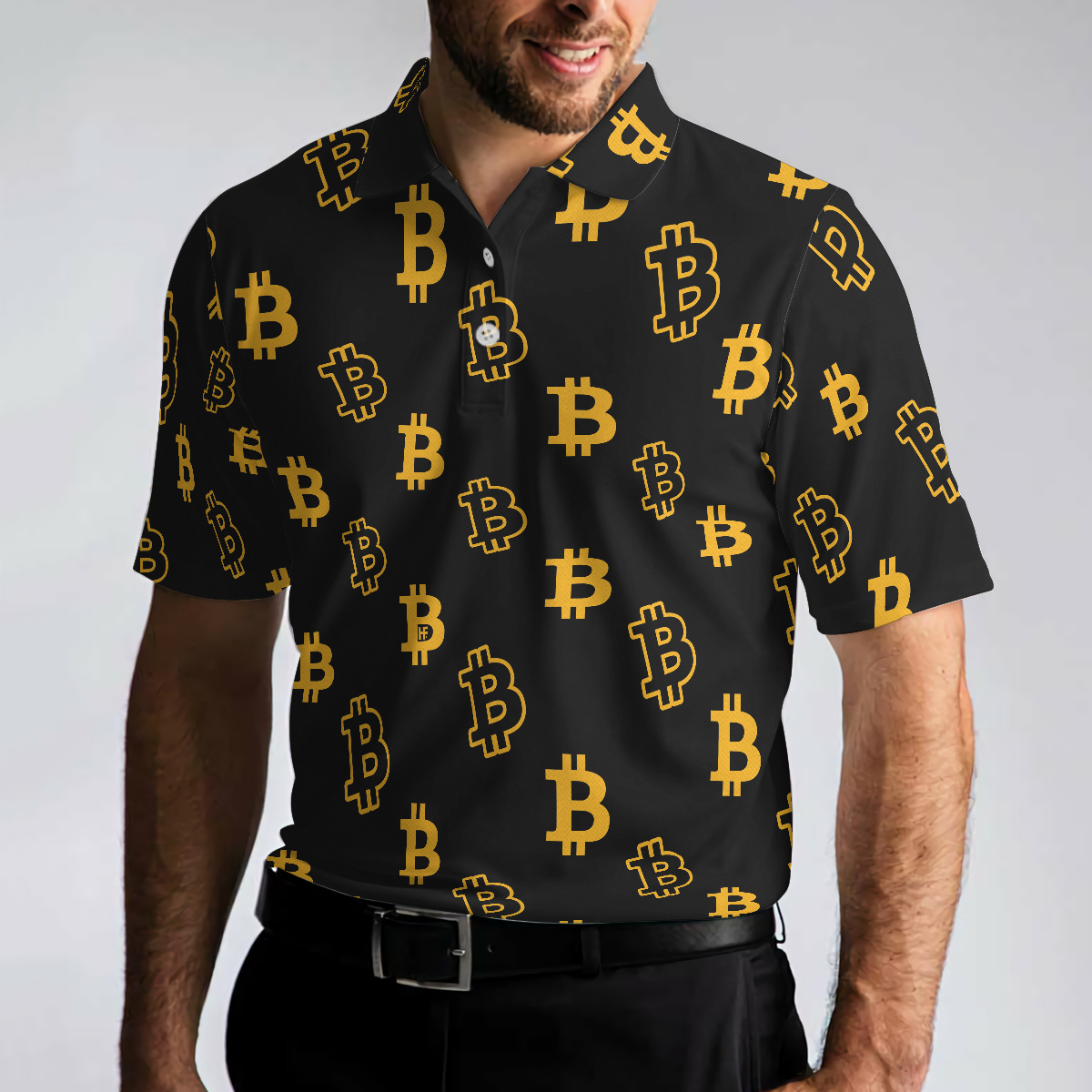 Seamless Pattern Bitcoin Polo Shirt Luxury Black And Gold Polo Shirt Best Cryptocurrency Shirt For Men - 5