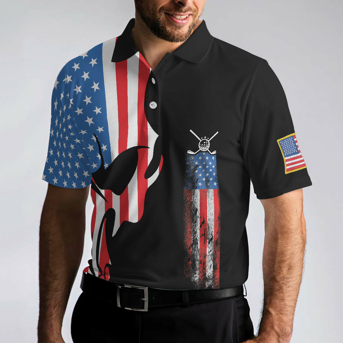 Skull Golf With American Flag Polo Shirt Never Underate An Old Man Golfer Polo Shirt Best Golf Shirt For Men - 5