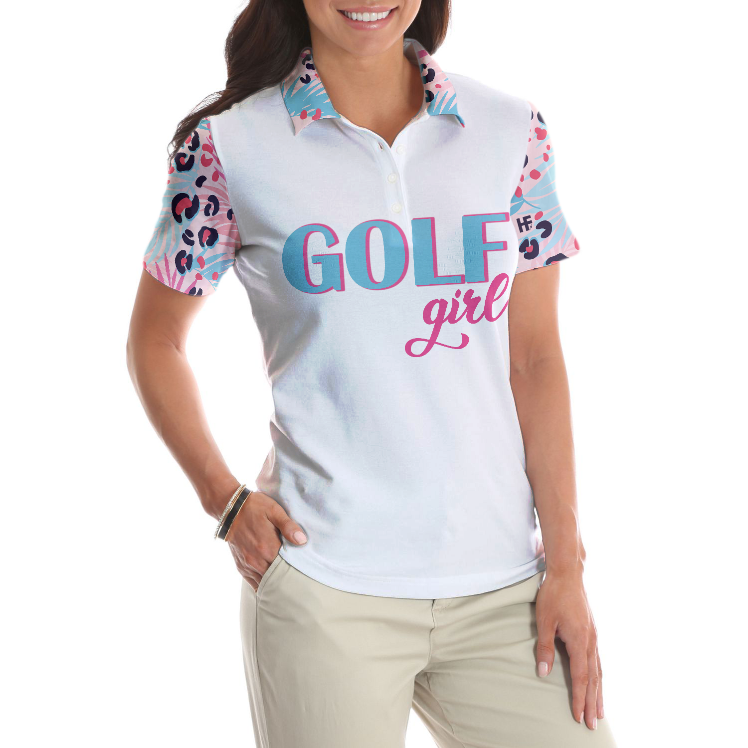 Golf Girl Leopard Pattern Short Sleeve Women Polo Shirt Unique Golf Shirt For Ladies Golf Gift For Women - 4