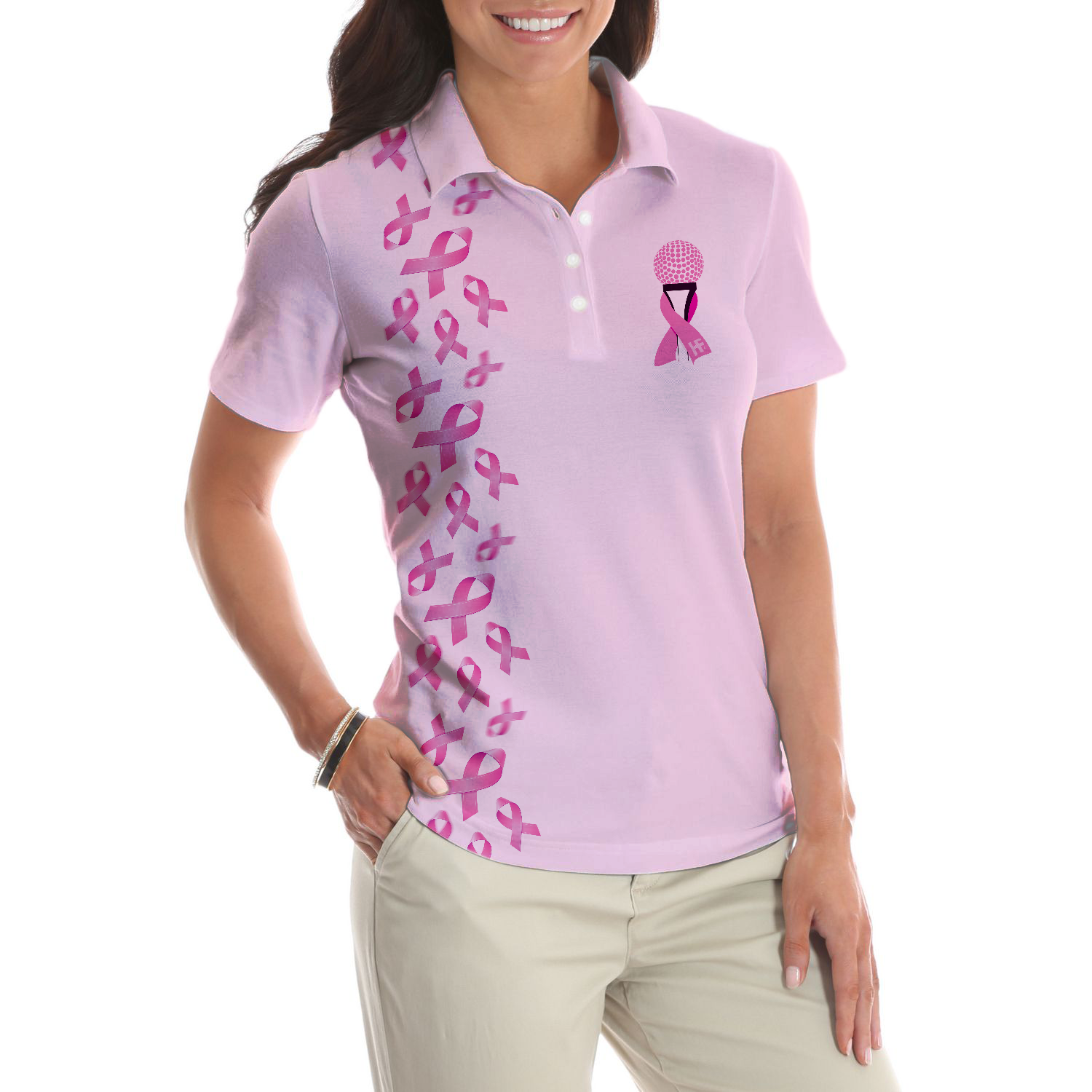 In October We Wear Pink Short Sleeve Women Polo Shirt - 5