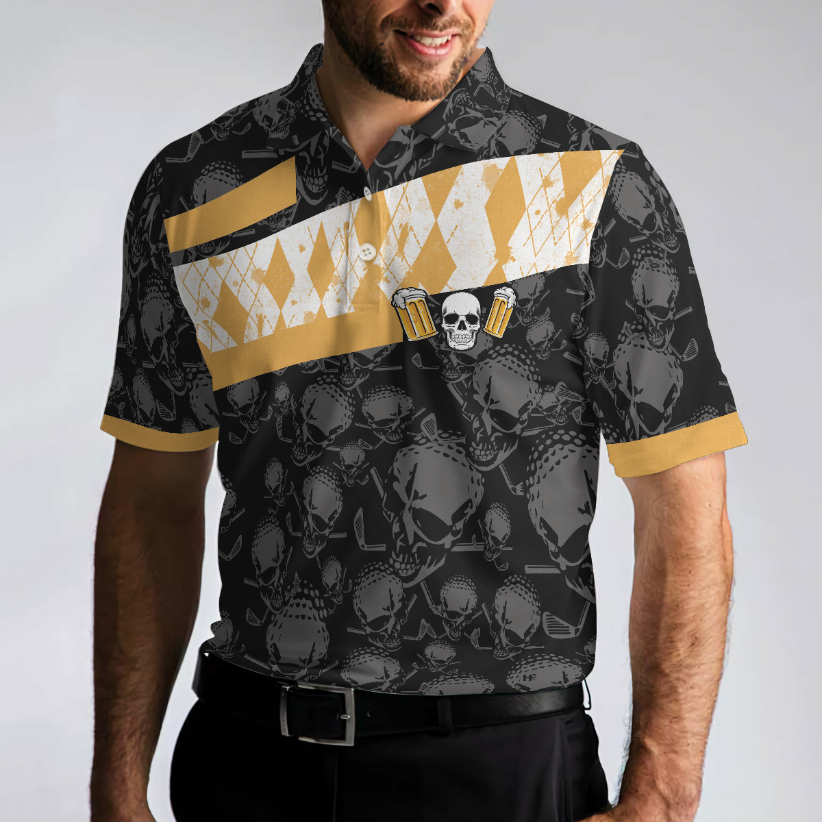 Golf  Beer Is My Therapy Polo Shirt Skull Beer Drinking Golf Shirt Design Best Golf Shirt For Male Golfers - 5