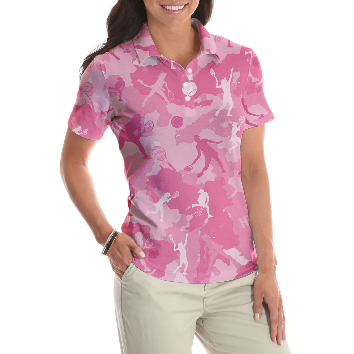 Pink Camouflage Tennis Girl Short Sleeve Women Polo Shirt Camo Tennis Shirt For Ladies - 5