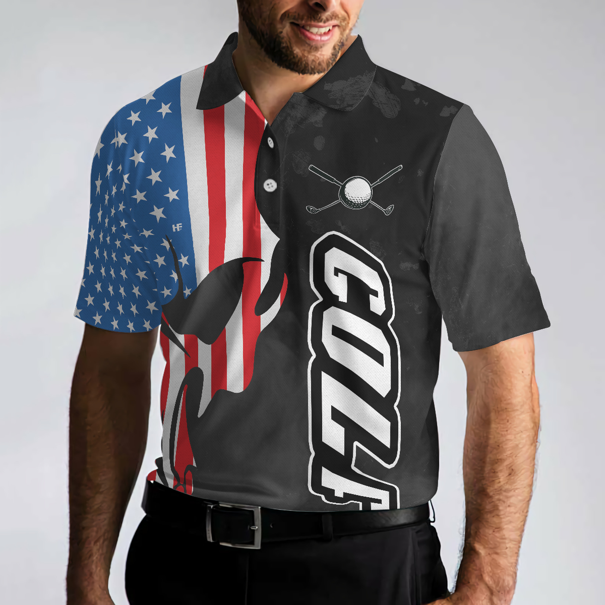 Grip It N Rip It Skull Golf With American Flag Golf Polo Shirt Cool Golf Shirt Design For Male Players - 5