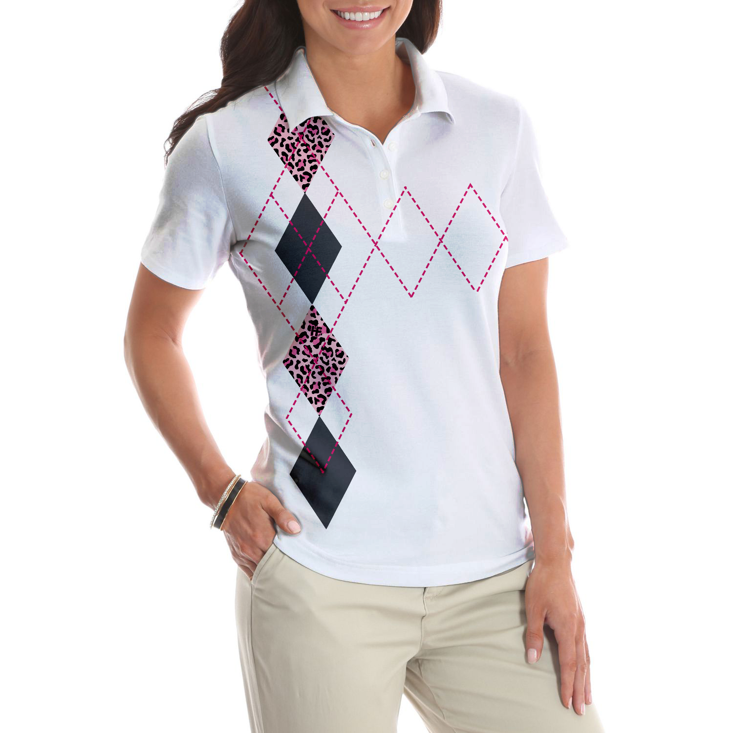 I Only Work To Support My Golf Addiction Golf Short Sleeve Women Polo Shirt Funny White And Pink Golf Shirt For Ladies - 4