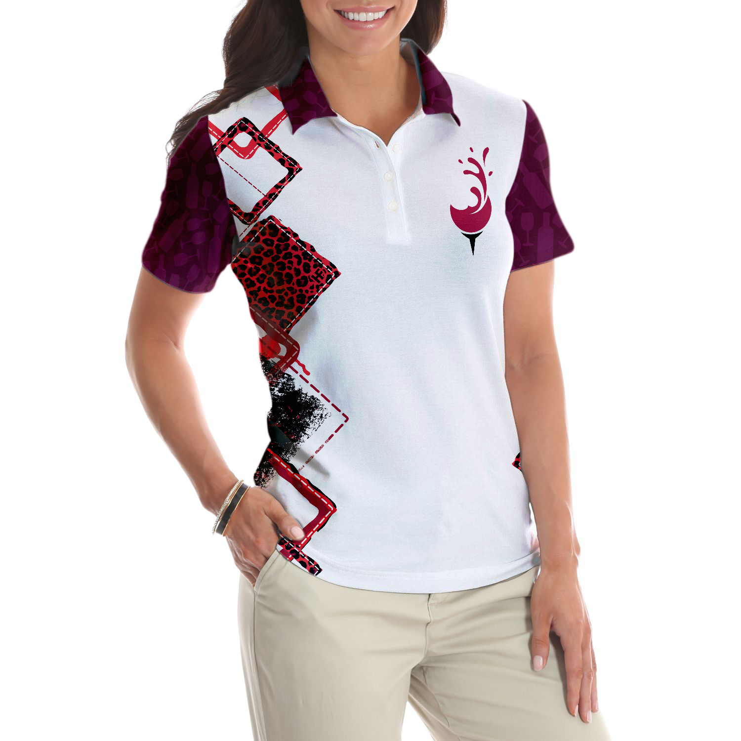 Putt Now Wine Later Elegant Leopard Pattern Golf Short Sleeve Women Polo Shirt Golf Shirt For Ladies - 5