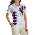 American Flag With Argyle Pattern Golf Short Sleeve Women Polo Shirt Best Female Golf Gift Idea - 4