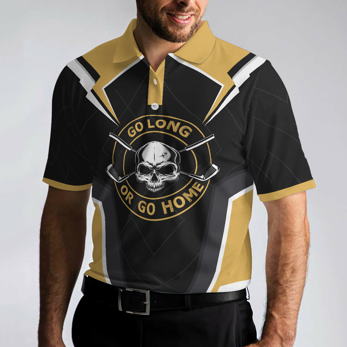 Go Long Or Go Home Golf Polo Shirt Black Skull Golf Shirt For Men Cool Golfing Shirt With Sayings - 5