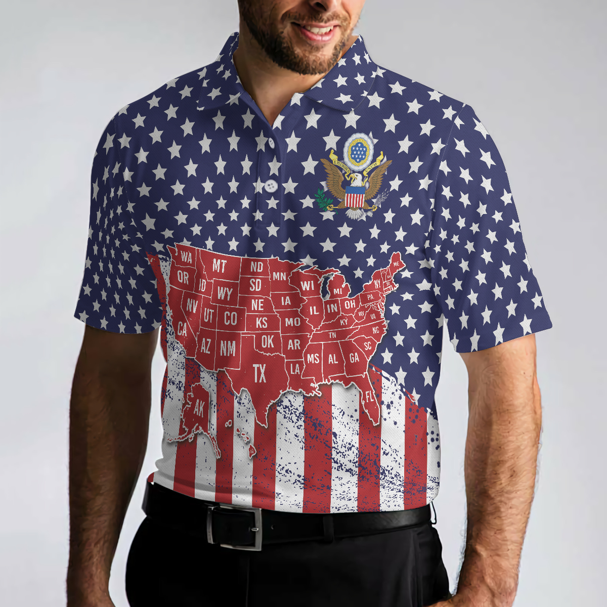 USA Map And Flag Short Sleeve Polo Shirt For Golf American Flag Polo Shirt For Men - 4