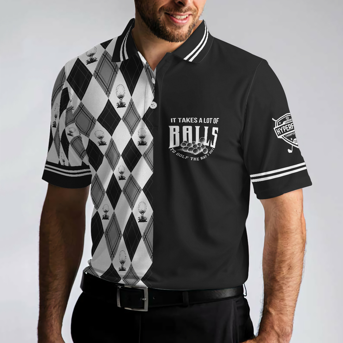 Golf The Way I Do Polo Shirt Black And White Argyle Pattern Polo Shirt Best Golf Shirt For Men - 5