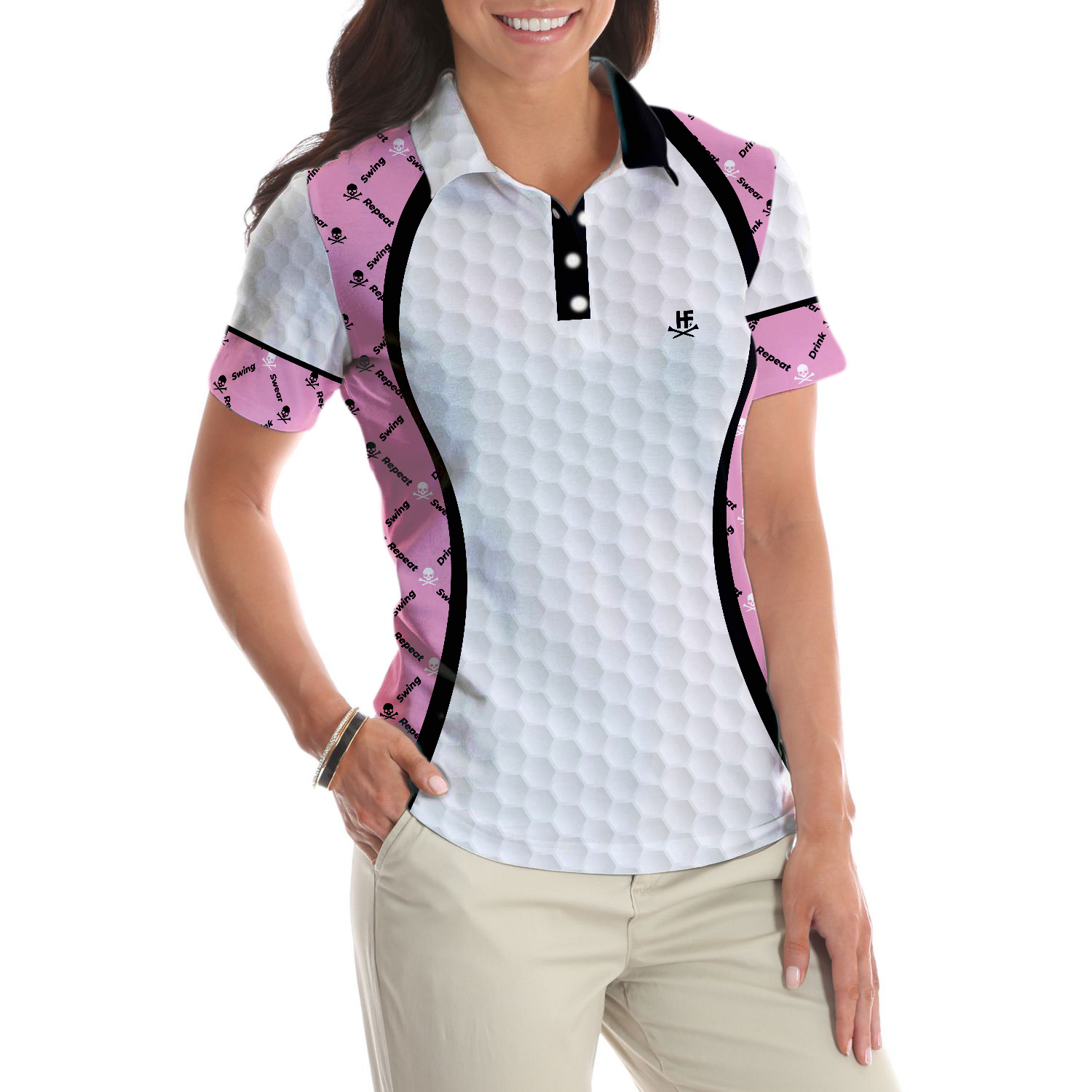 Swing Swear And Repeat Golf Girl Life Golf Short Sleeve Women Polo Shirt Argyle Pattern Golf Shirt For Ladies - 5