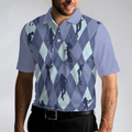 Vintage Blue Palatte Girl Golf Polo Shirt Argyle Pattern Girl Golfer Silhouette Polo Shirt Fun Golf Shirt For Men - 4