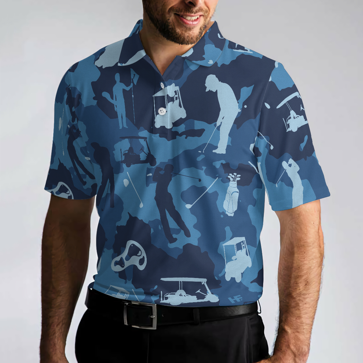 Golf Ocean Blue Camouflage Polo Shirt Streetwear Golfing Polo Shirt Camo Golf Shirt For Men - 4