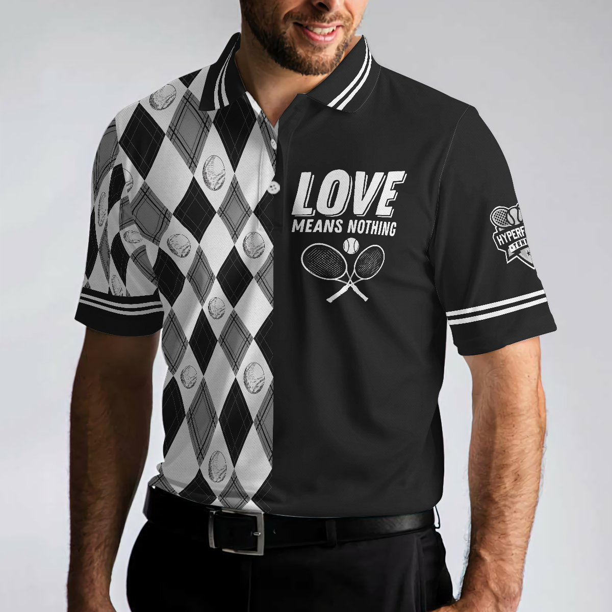 Love Means Nothing Tennis Polo Shirt Tennis Ball Argyle Pattern Polo Shirt Best Tennis Shirt For Men - 4