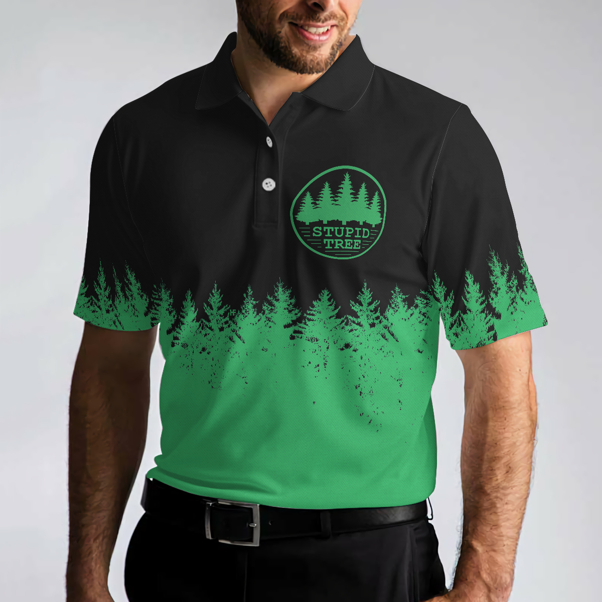 Stupid Tree Funny Definition Polo Shirt Black And Green Pine Forest Polo Shirt For Men - 4