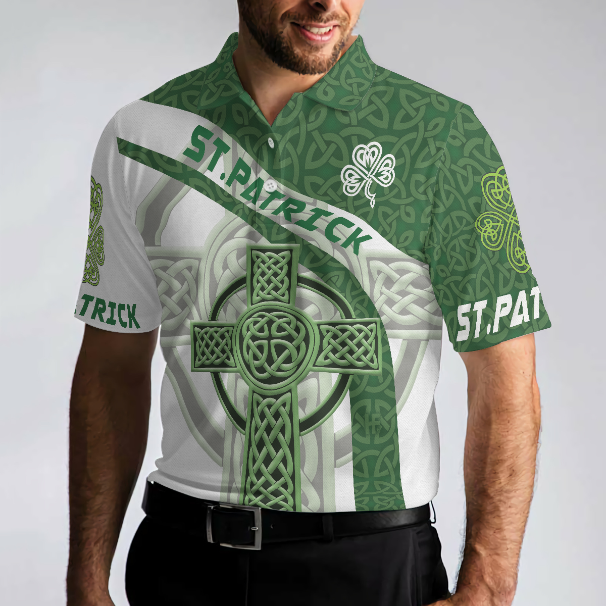 St Patrick Day With Celtic Cross Polo Shirt Green Saint Patricks Day Shirt St Patrick Themed Shirt For Irish - 4