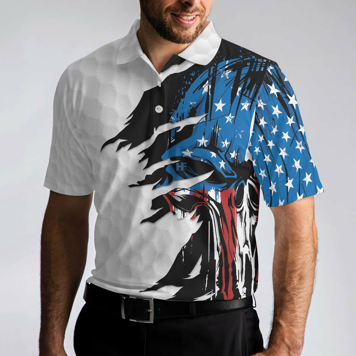 Skull American Ripped Golf Polo Shirt White American Flag Polo Shirt Patriotic Golf Shirt For Men - 5